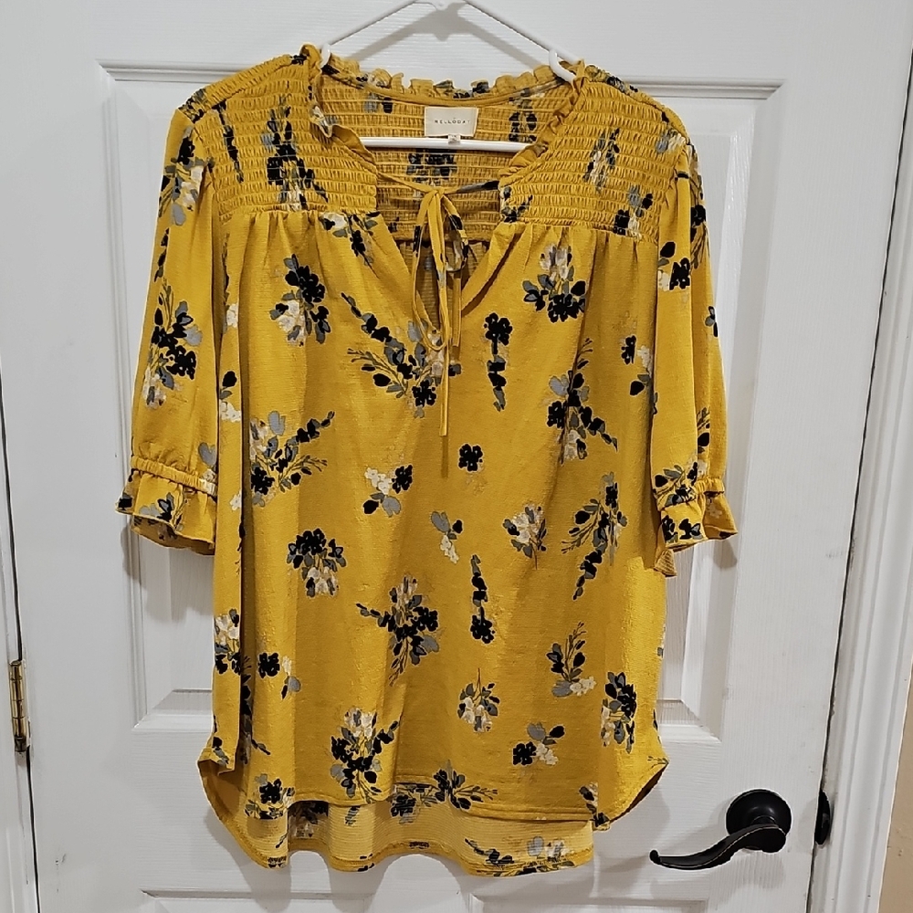 Floral Women's Top - Yellow, Black, Gray, White